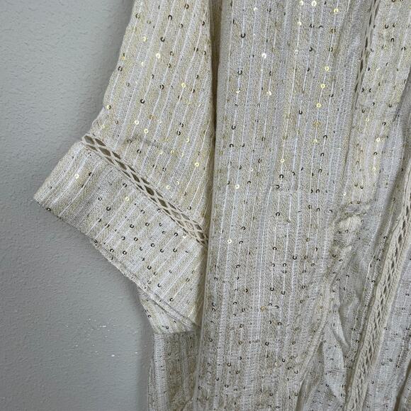 Soft Surroundings Kimono Cardigan Size 2X Cream Striped Sequin Open Front Layeri - Picture 4 of 7